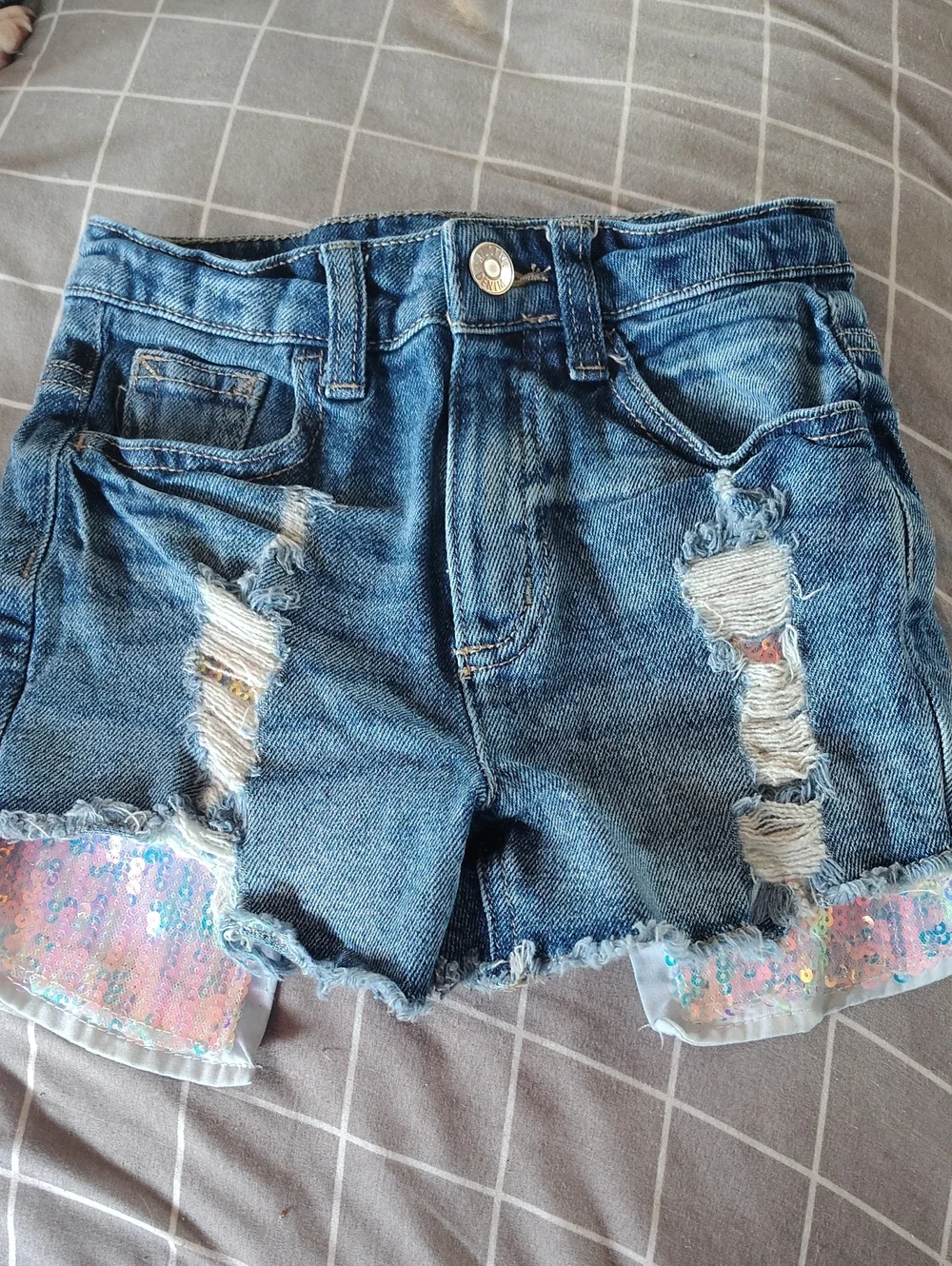 Justice Denim Shorts with Pink Sequin Ruffle